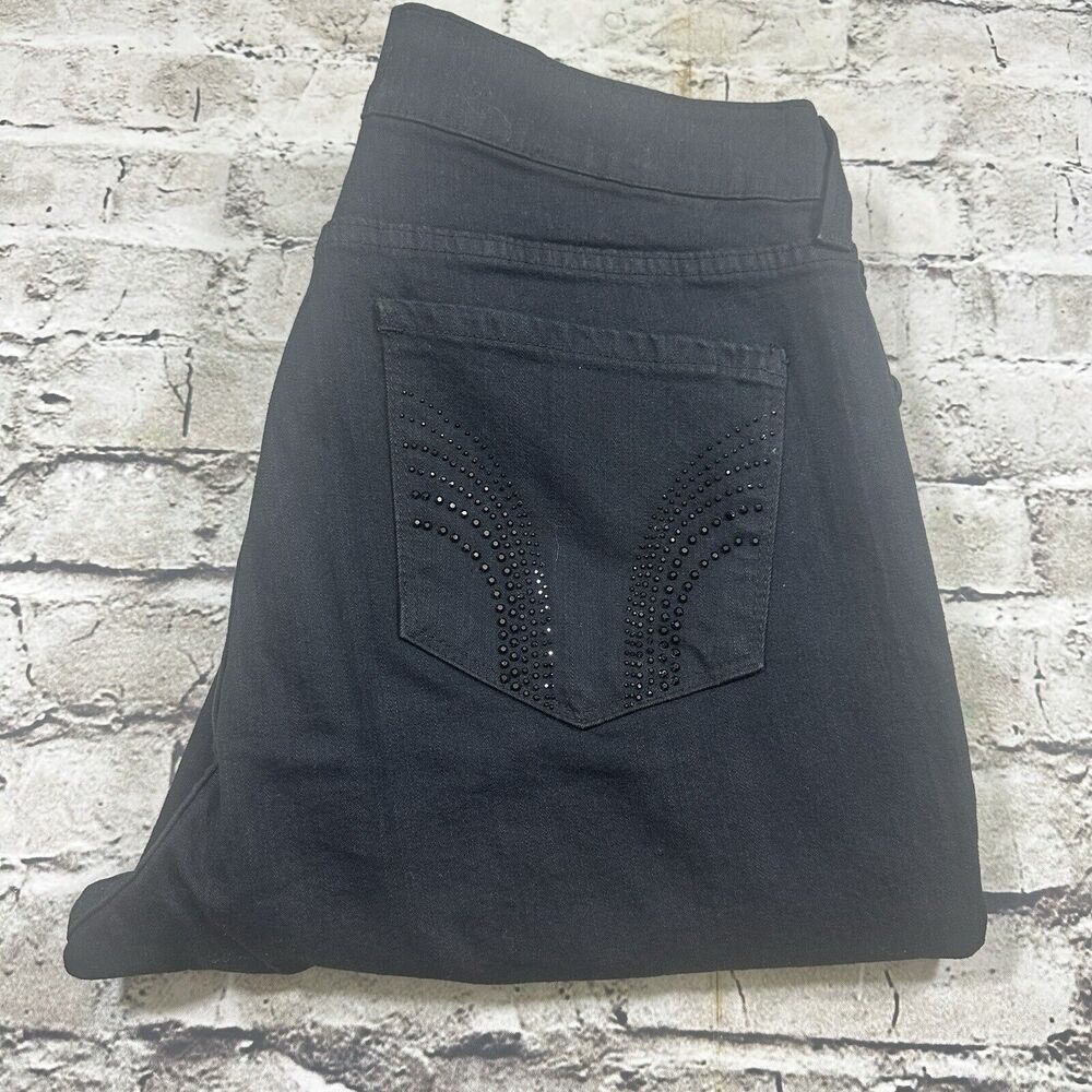 NYDJ‎ Womens Jeans 10 Black Straight Leg Mid Rise Rhinestones Lift Tuck Stretch